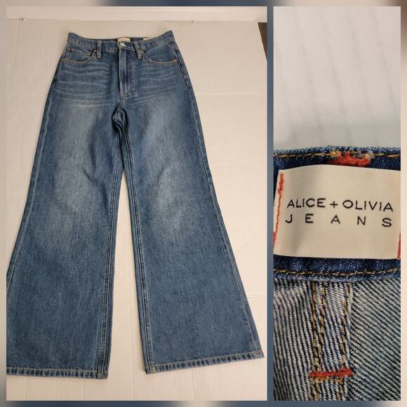 Alice and Olivia Wide Leg Jeans Size 26 High Rise Crop Boho Classic - Picture 2 of 12